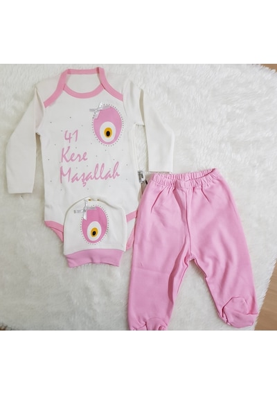 Candysbebe 41 Kere Maşallah 3 Lü Takım Beyaz - Pembe