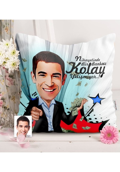 Kişiye Özel Bay Bankacı Karikatürlü Saten Yastık - 2