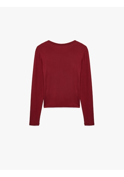 Koton Viskon Slim Fit Uzun Kollu Bisiklet Yaka Tişört Bordo 7wak50005ek