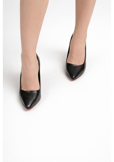 Tual Shoes Kadın Siyah Suni Deri Stiletto Kırmızı - Siyah