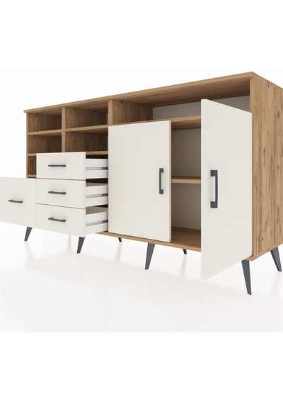 Kronos Konsol 7 Raflı 4 Çekmeceli 2 Kapaklı 176x59x99 Çam-aytaşı Çam-aytaşı