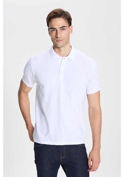 Ac&Co / Altınyıldız Classics Erkek Beyaz-beyaz Pamuklu Slim Fit Dar Kesim Polo Yaka Tişört