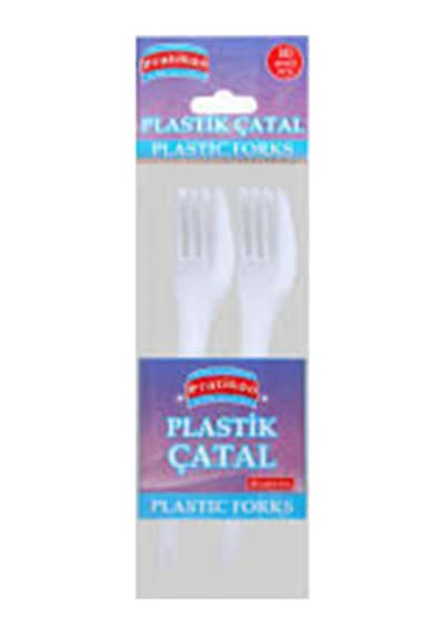Plastik Çatal Seti - 10'lu Paket - Beyaz Renk - Kullan At Çatal Çok Renkli