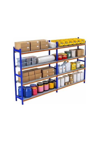 4 Katlı Duble Depo Rafı - 300-350 Kg Taşıma Kapasiteli Hafif Rack Raf 60x150x200 Cm Gri