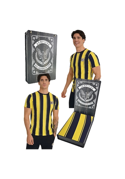 Fenerium Fenerbahçe Erkek Tribün Çubuklu T-shirt Lazer Kutu Sarı - Beyaz - Lacivert