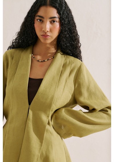 Manuka Keten Pileli Kimono Ceket Yağ Yeşili Ss26ckt00016-187