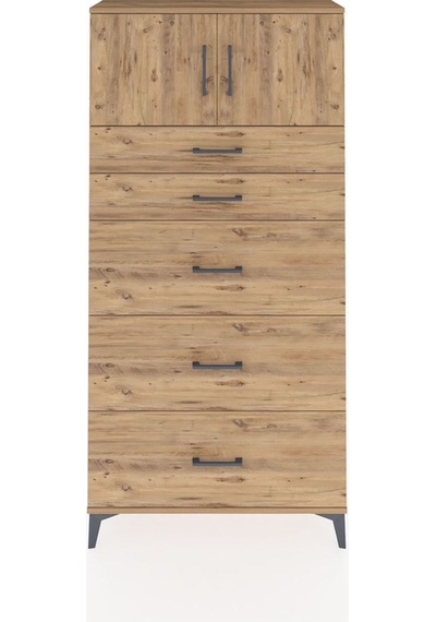 Arges Dolap Tek Raflı 5 Çekmeceli 2 Kapaklı 88x30x182 Çam-çam Çam