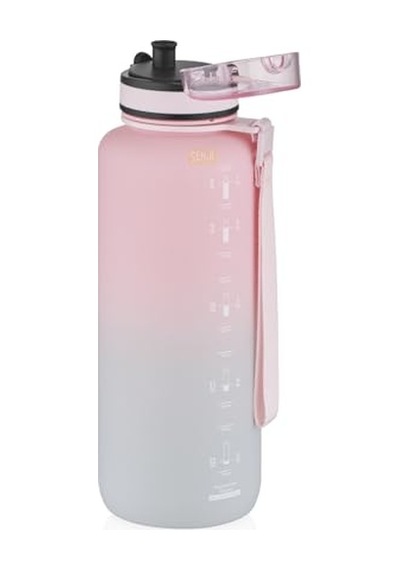Uzspace 1500ml Çift Renkli Sızdırmaz Bpa İçermez Kilitlenebilir Kapaklı Motivasyonel Tritan Su Matarası Pembe-gri 0