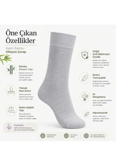 Genel Kadın Bambu Uzun Çorap 6 Lı Paket, Dikişsiz Burunlu Yumuşak Dokulu Siyah Beyaz Gr Gri 6 Lı / 36-40