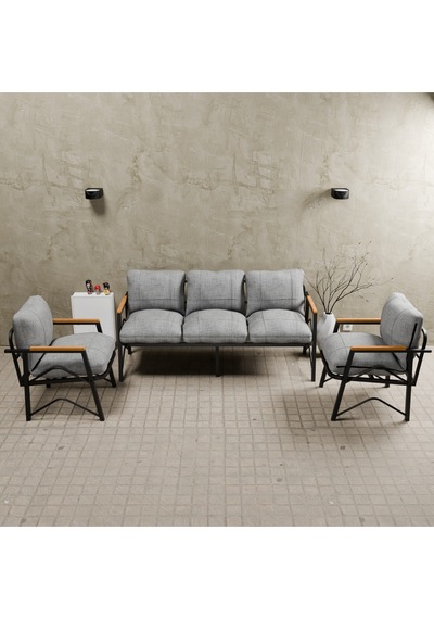 Mb Garden Furnıture Simetri Model, Balkon, Bahçe, Cafe, Metal Koltuk Takımı, Bahçe Takımı , Çay Seti, 3 1 1 Takım Gri