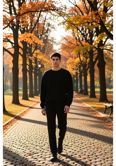 Benerly Erkek Bisiklet Yaka Standart Kol Waffle Kalıp Sweatshirt Fonksiyo siyah