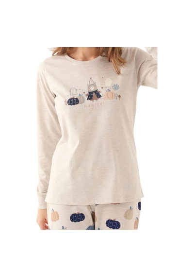 Kız Çocuk Ayıcık Baskılı Uzun Kollu Pijama Takım-16029 Gri