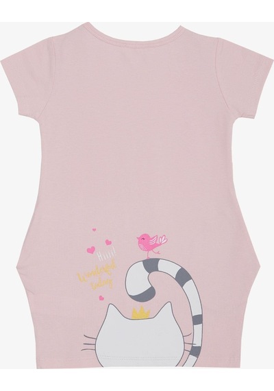 Breeze Kız Çocuk Tunik Elbise Dostluk Temalı Prenses Kedicik Baskılı 1.5-5 Yaş, Pembe-pembe Pembe