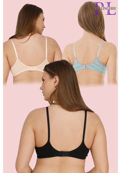 Parlingerie 3lü Hamile Emzirme Sütyeni Kapsız Siyah-ten-mint Çizgili Siyah - Ten Rengi - Mint