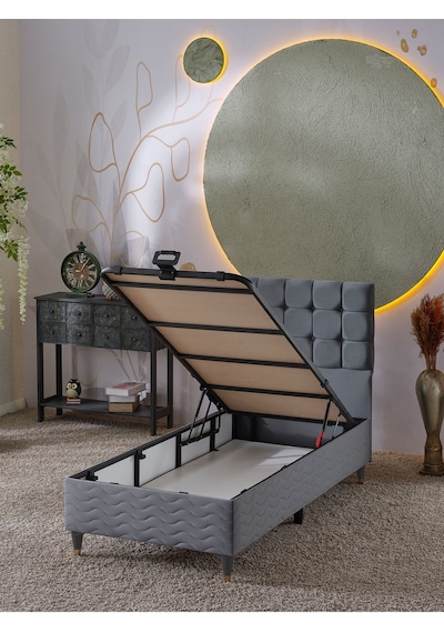 Beehanem Bengü 90x190 Tek Kişilik Baza Başlık 2 Li Set Babyface226 Gri