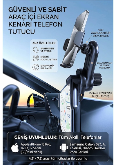 Magsafe Uyumlu 2in1 Araç İçi Telefon Güçlü Mıknatıslı Ekran Arkası Ve Havalandırma Tutucu Mt6084 Siyah