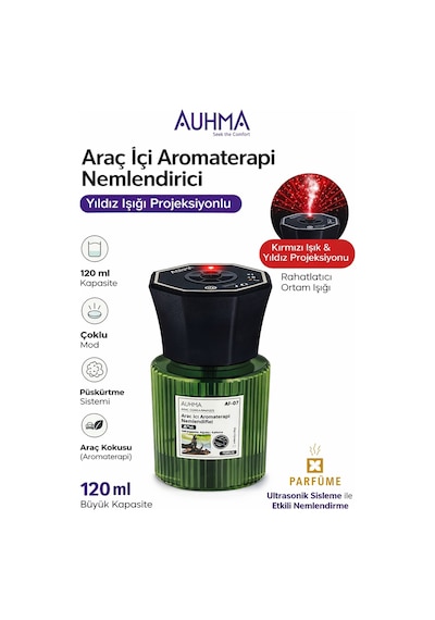 Auhma Af-07 Araç İçi Hava Nemlendirici & Koku Makinesi Chanel Esansı 120ml Aromaterapi Difüzör Araç Kokusu