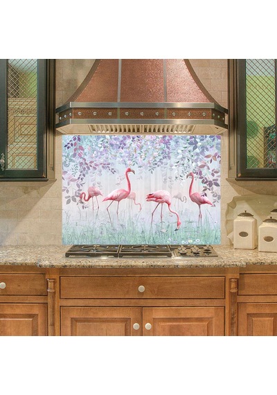 Mutfak Duvar Tezgah Arası Ocak Arkası Sticker Kaplama Flamingo