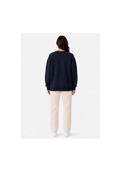 Herkesemoda Bloom Baskı Detaylı Şardonlu 2 İplik Bisiklet Yaka Sweatshirt Lacivert