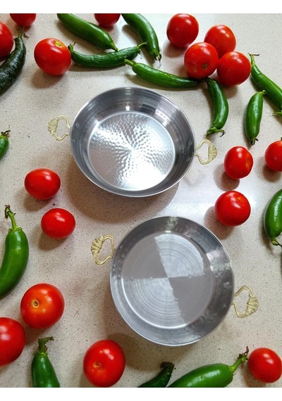 2'li Sahan Menemen Tava Seti, Sarı Kulplu 18 Cm Ve 20 Cm Dövme İşçilikli Çelik Metalik