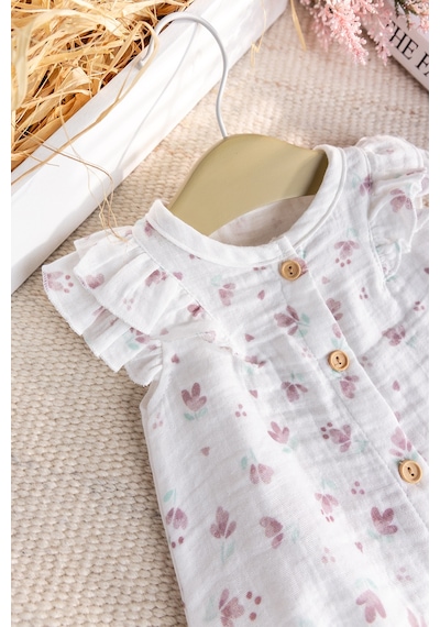 Babymod Çiçek Desenli Müslin Yazlık Kız Bebek Tulum Beyaz