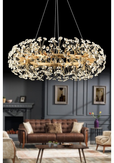 Gloria 80'lik Gold Kristal Taşlı Modern Tasarım Salon Avize