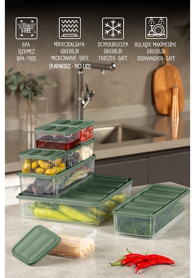 Vienev 9lu Buzdolabı Dondurucu Organizer Ve Saklama Kabı Yeşil 6x 350ml 2x 1,65lt 1x 3,5lt Yeşil