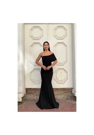 Genel Markalar Asimetrik Elbise Kesim Yaka Abiye Balık Siyah - 922271643 Siyah