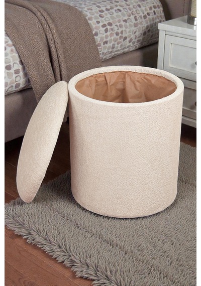 Dekoratif Silindir Sandıklı Puf Çok Amaçlı Oturma Ve Yatak Odası Pufu - Krem - 40x38 Cm Krem
