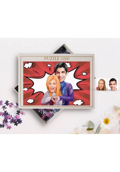 Bk Gift Kişiye Özel Sevgililer Karikatürlü 1000 Parça Profesyonel Puzzle-89