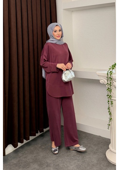 Mihran Butik Kalina Model İthal Pike Kumaş Cep Detaylı Kadın Takım Bordo