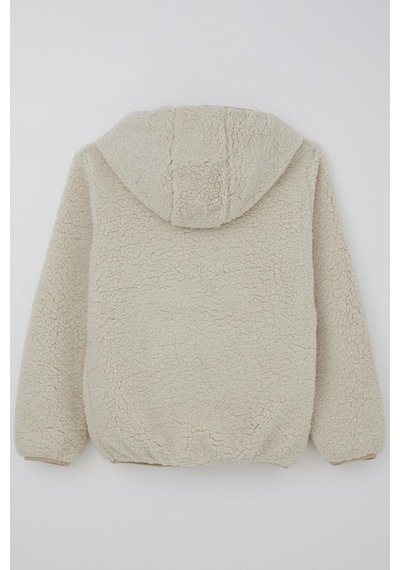 Reycan Kız Çocuk Peluş Sweatshirt Kapüşonlu Kanguru Cepli 5-8 Yaş, Taş Taş