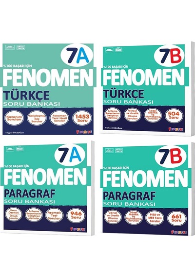 Fenomen Okul 2025 7. Sınıf Türkçe + Paragraf A + B Serisi Soru Seti 4 Kitap