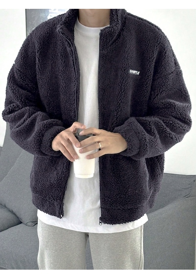 Genius Store Oversize Tam Fermuarlı Kuzu Sweatshirt İçi Polarlı Sherpa Kumaş Sweatshirt Füme