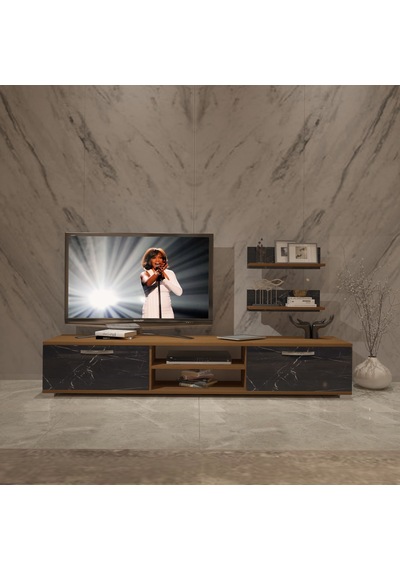 Decoraktiv Eko 4 Mdf Dvd Tv Ünitesi Tv Sehpası Ceviz - Siyah Mermer