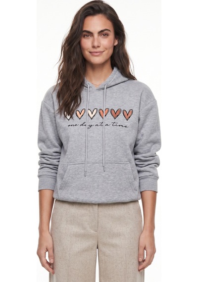 Onloox Kadın Gri Melanj Gri Melanj Pamuklu Üç İplik Şardonlu Kapüşonlu Kalp Baskılı Kanguru Cepli Sweatshirt Onloox Kadın Gri Melanj Gri Melanj Pamuklu Üç İplik Şardonlu Kapüşonlu Kalp Baskılı Kanguru Cepli Sweatshirt