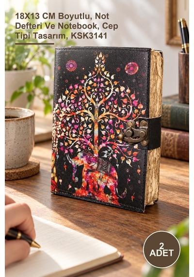 2 Adet Deri Defter 18x13 Cm Boyutlu, Not Defteri Ve Notebook, Cep Tipi Tasarım, Ksk3141 Altın