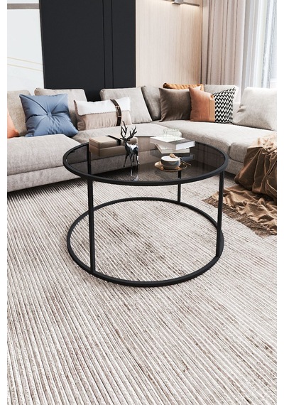 Startis Orta Sehpa 80 Cm Modern Tasarım Yuvarlak Füme Cam Ve Metal Orta Sehpa Orta Masa