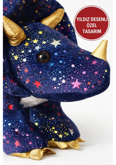 Yıldız Desenli Triceratops Peluş Oyuncak 35 Cm Yumuşak Büyük Dinozor Kız Çocuk Hediyesi