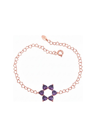 Aşkın Fısıltısı Kalp Ametist Taşlı Bileklik 925 Ayar Gümüş Kalp Zincir 20 Cm Sevgililer Günü Rose Gold