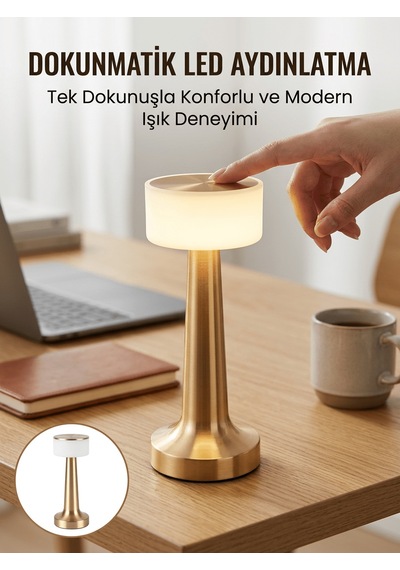 Kablosuz Renkli Masa Ve Gece Lambası Altın Rengi Dokunmatik Led Lamba Yeni Nesil Siyah