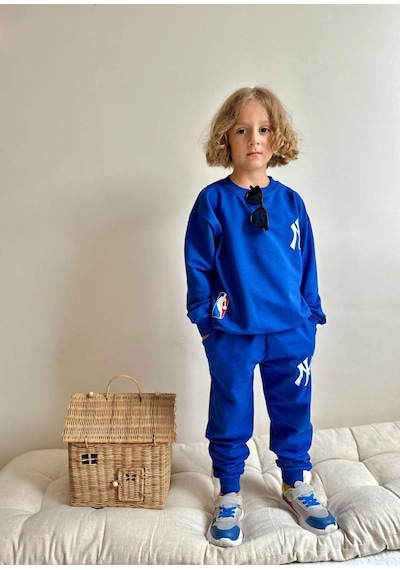 Jolly Kids Erkek Çocuk Yazı Baskılı Sweatshirt Takım Mavi
