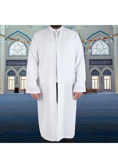 Beyaz Buhara Yaka Pratik Namaz Cübbesi Çok Renkli