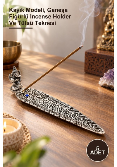 5 Adet Metal Kayık Ganeşa Tütsülük Kayık Modeli, Ganeşa Figürlü Incense Holder Ve Tütsü Teknesi