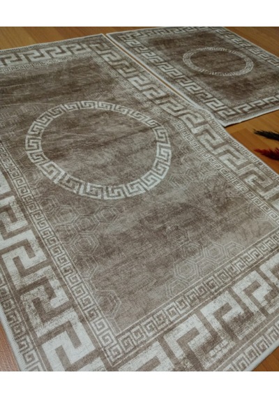 2li Banyo Seti Baskılı Versace Kahve Desenli