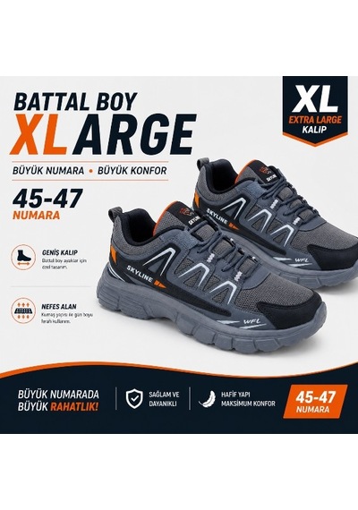 Sky Max Big Size Erkek Sneaker Ayakkabı Battal Boy Gri 45-47 Antrasit - Gri