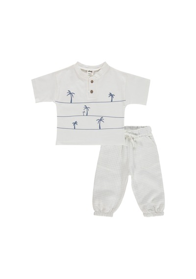 Civil Baby Palmiye Baskılı 6-18 Ay Takım - Ekru