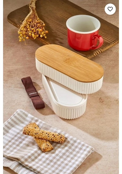 Makri Home 2'li Bambu Kapaklı Saklama Ve Beslenme Kutusu 2 Katlı, 20 X 9 X 5,5 Cm Şeffaf