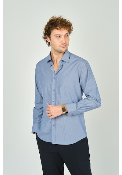 De Leone Erkek Slim Fit Ekoseli Uzun Kollu %100 Pamuk Gömlek 2062 Mavi Mavi