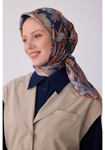 Belli Etnik Desen İpek Twill Eşarp - 2026 İlkbahar-yaz T 4304 Kahve